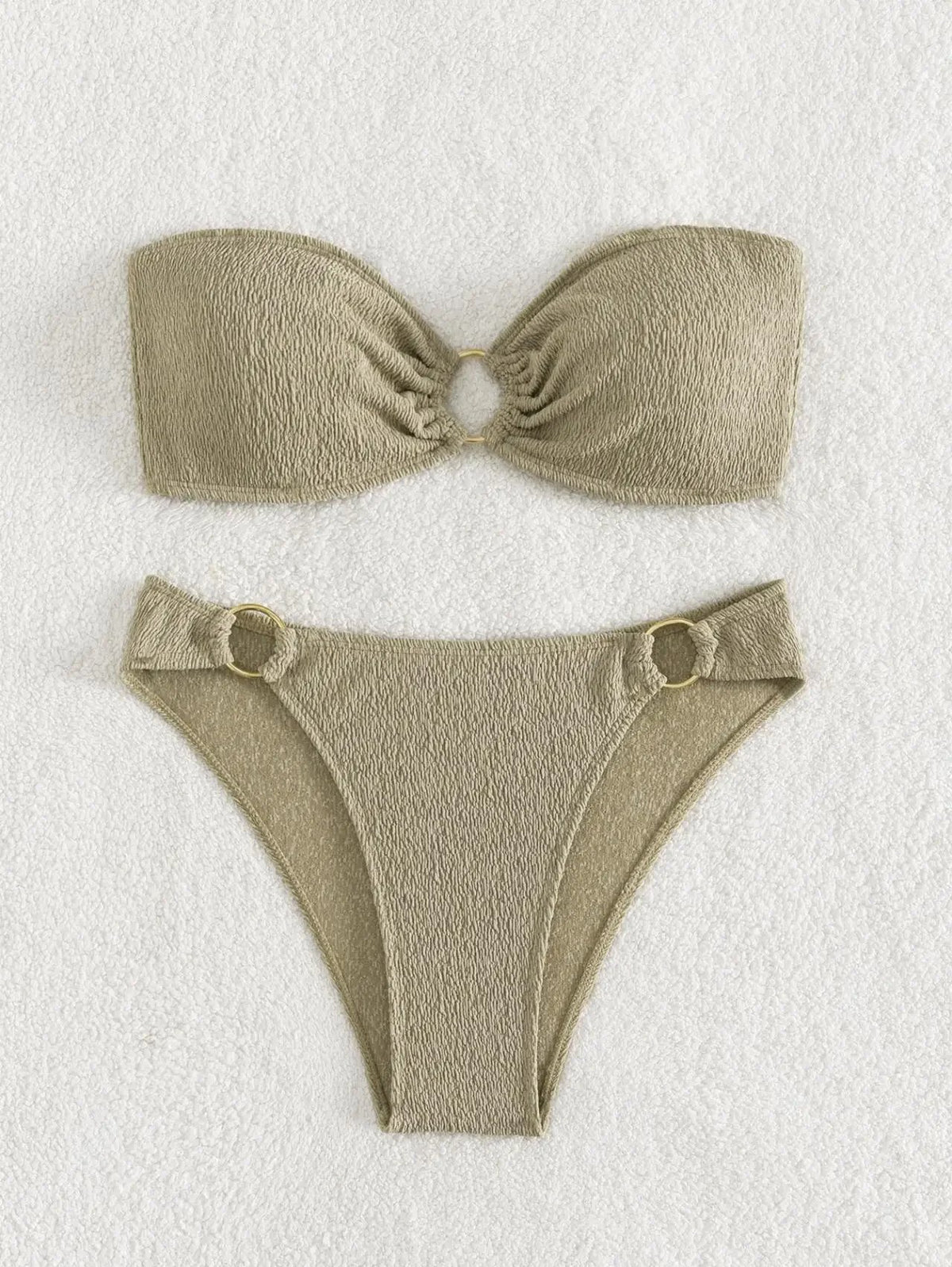 Sexy Bandeau Bikinis Sets Women Metal Ring Linked Push Up Micro Swimsuit 2026 Solid Bathing Suit