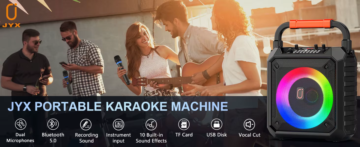 T17-T Wireless Bluetooth Speaker, Karaoke Machine with 2 Microphone, Home Karaoke System with LED Party Light