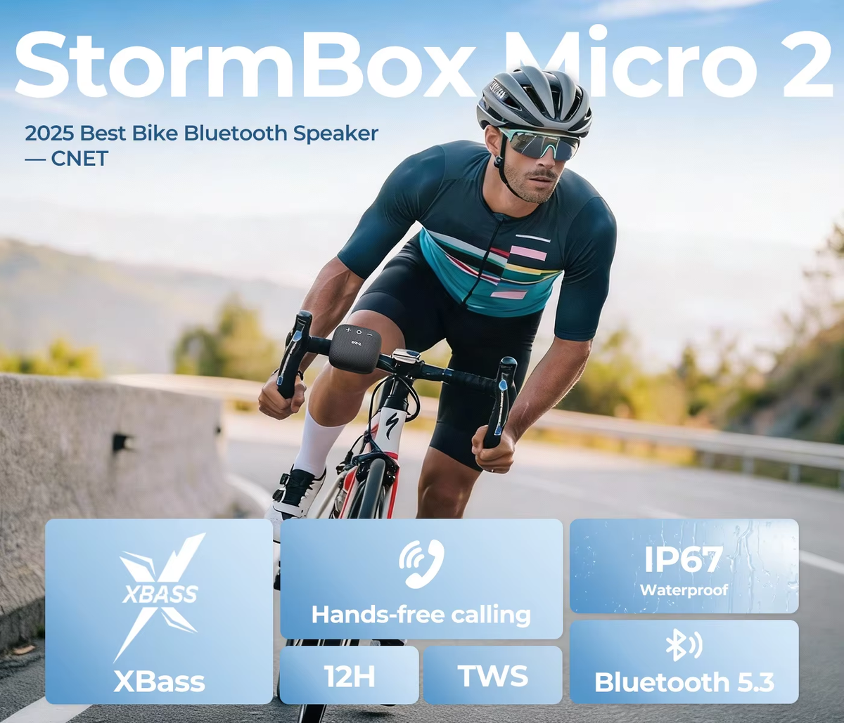 Pkot Tribit StormBox Micro 2 Portable Speaker, 10W Loud Bass IP67 Waterproof, Bluetooth 5.3 Bike Speaker, 12H Playtime TWS for Hiking