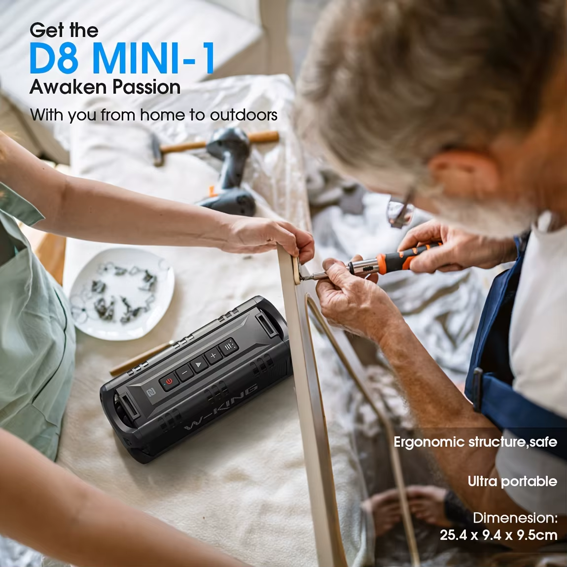 Pkot D8mini-1 Bluetooth Speaker, 30W Portable Wireless Loud Speakers, IPX6 Waterproof Outdoor Speaker, 24H Playtime, EQ, AUX, TF Card