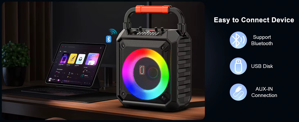 T17-T Wireless Bluetooth Speaker, Karaoke Machine with 2 Microphone, Home Karaoke System with LED Party Light