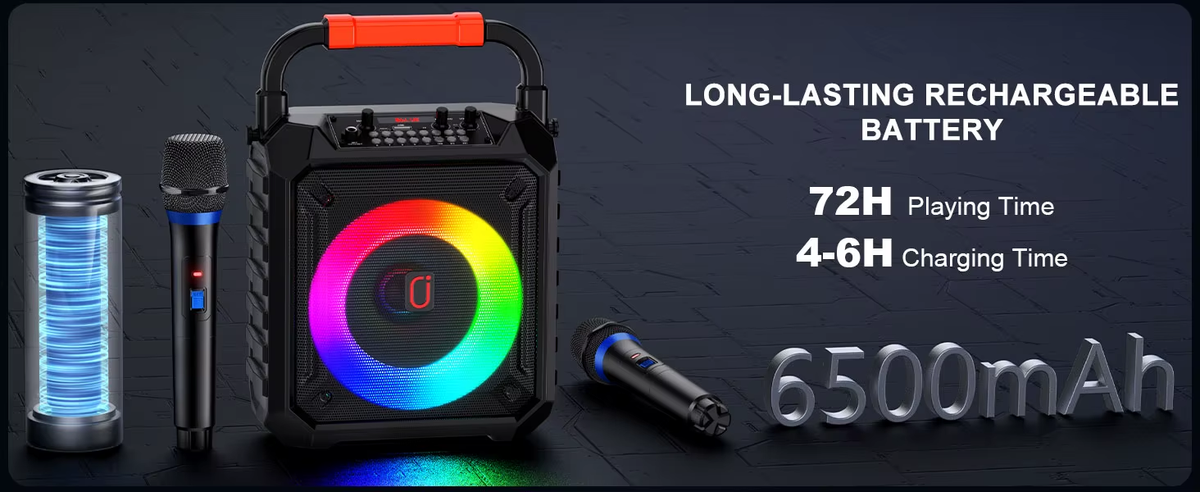 T17-T Wireless Bluetooth Speaker, Karaoke Machine with 2 Microphone, Home Karaoke System with LED Party Light