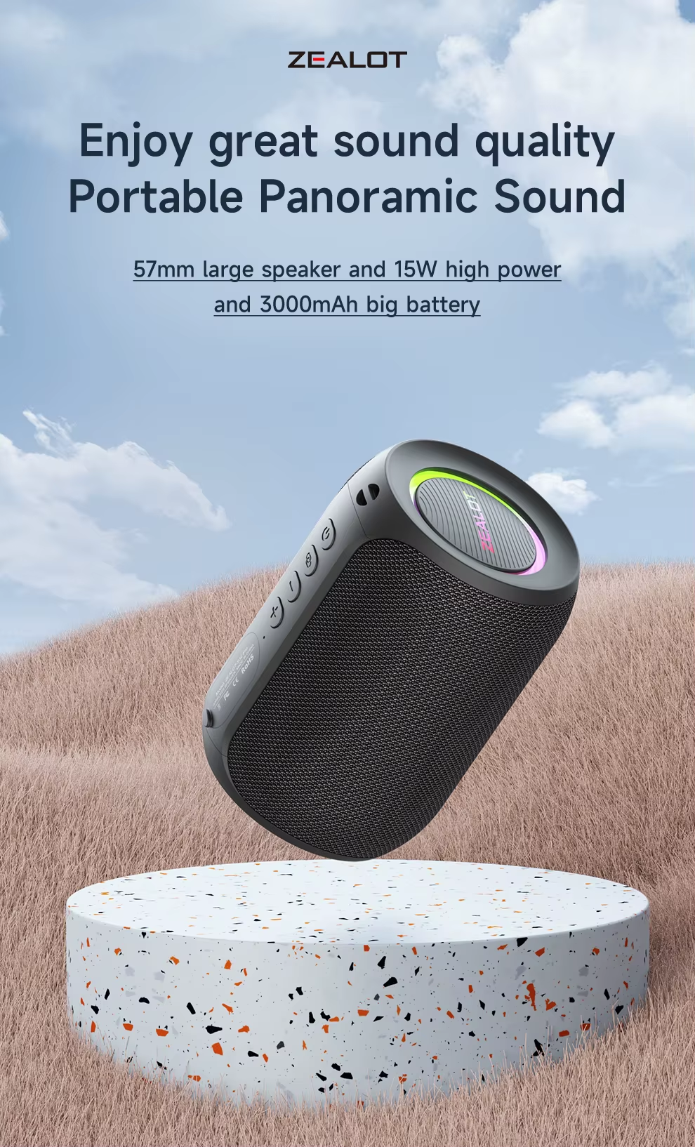 15W Portable Bluetooth 5.2 Speaker Outdoor Waterproof Wireless TWS Mini Column Box Speaker Outdoor TF Card