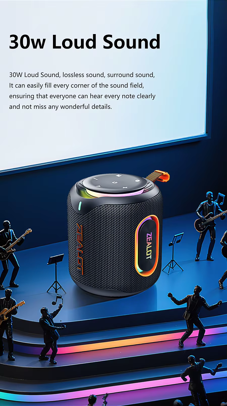 Pkot ZEALOT-M1 30W Wireless Speaker RGB Light 30H Playtime Waterproof IPX6 Dual Pairing 6000mAh Battery Portable Wireless Speaker