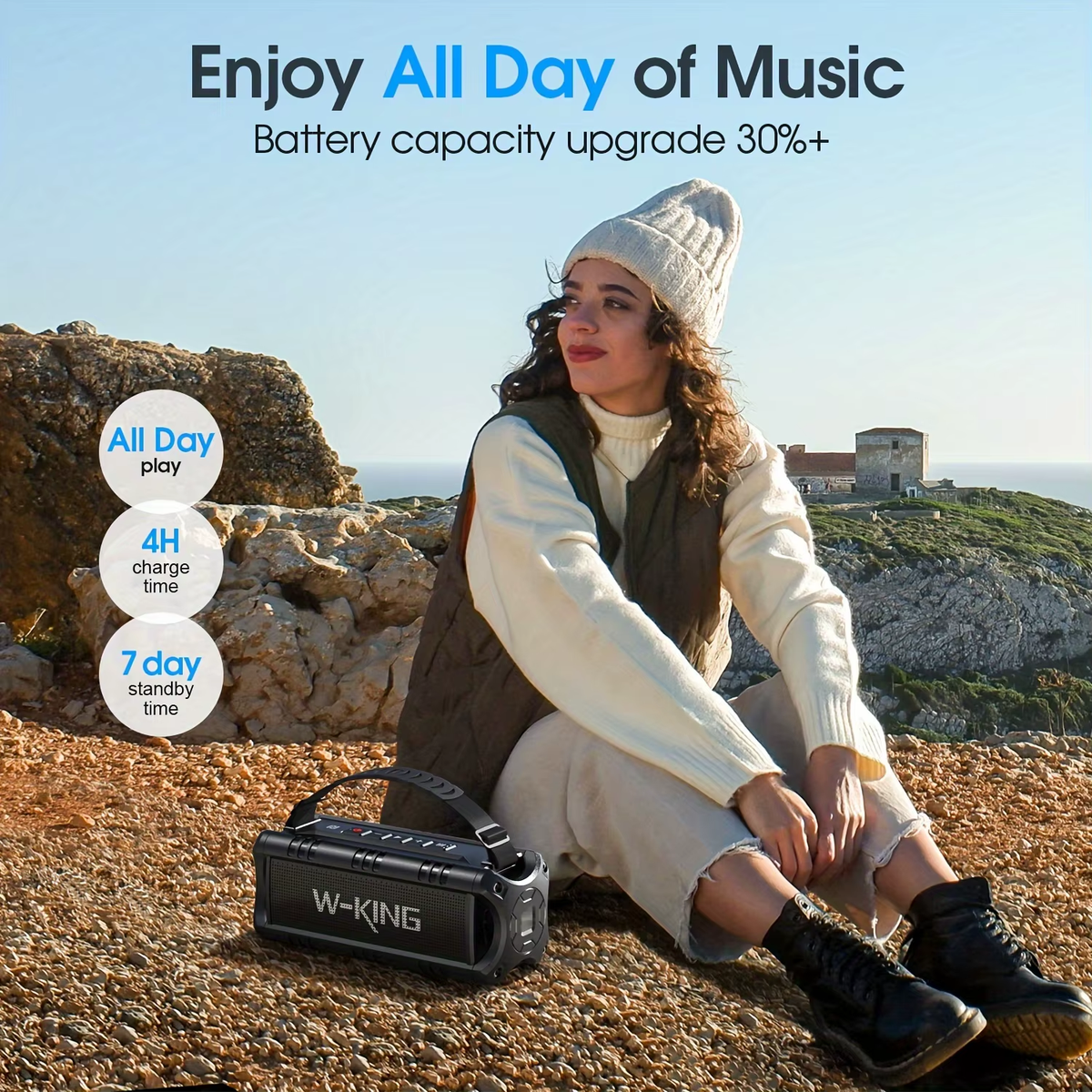 Pkot D8mini-1 Bluetooth Speaker, 30W Portable Wireless Loud Speakers, IPX6 Waterproof Outdoor Speaker, 24H Playtime, EQ, AUX, TF Card