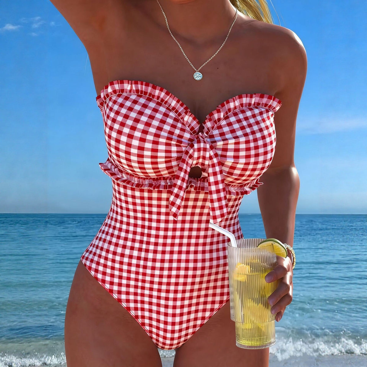 2026 Strappy Swimsuit One Piece Sexy Striped Ruffle Swimwear Women Bathers Bathing Swimming Swim