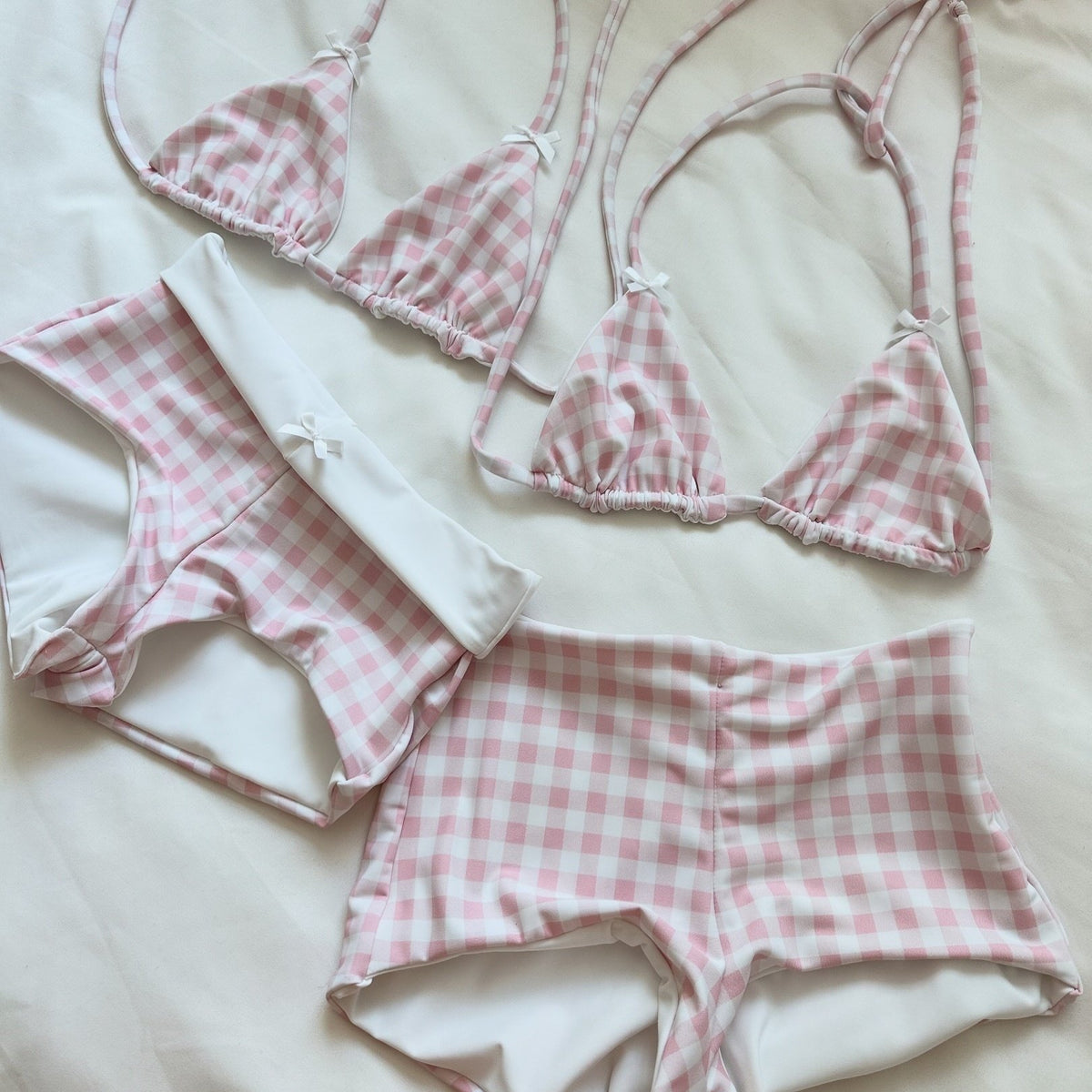 Women Halter Neck Triangle Bikini Sets Vintage 90s Aesthetic Bathing Suits Summer Boy Shorts