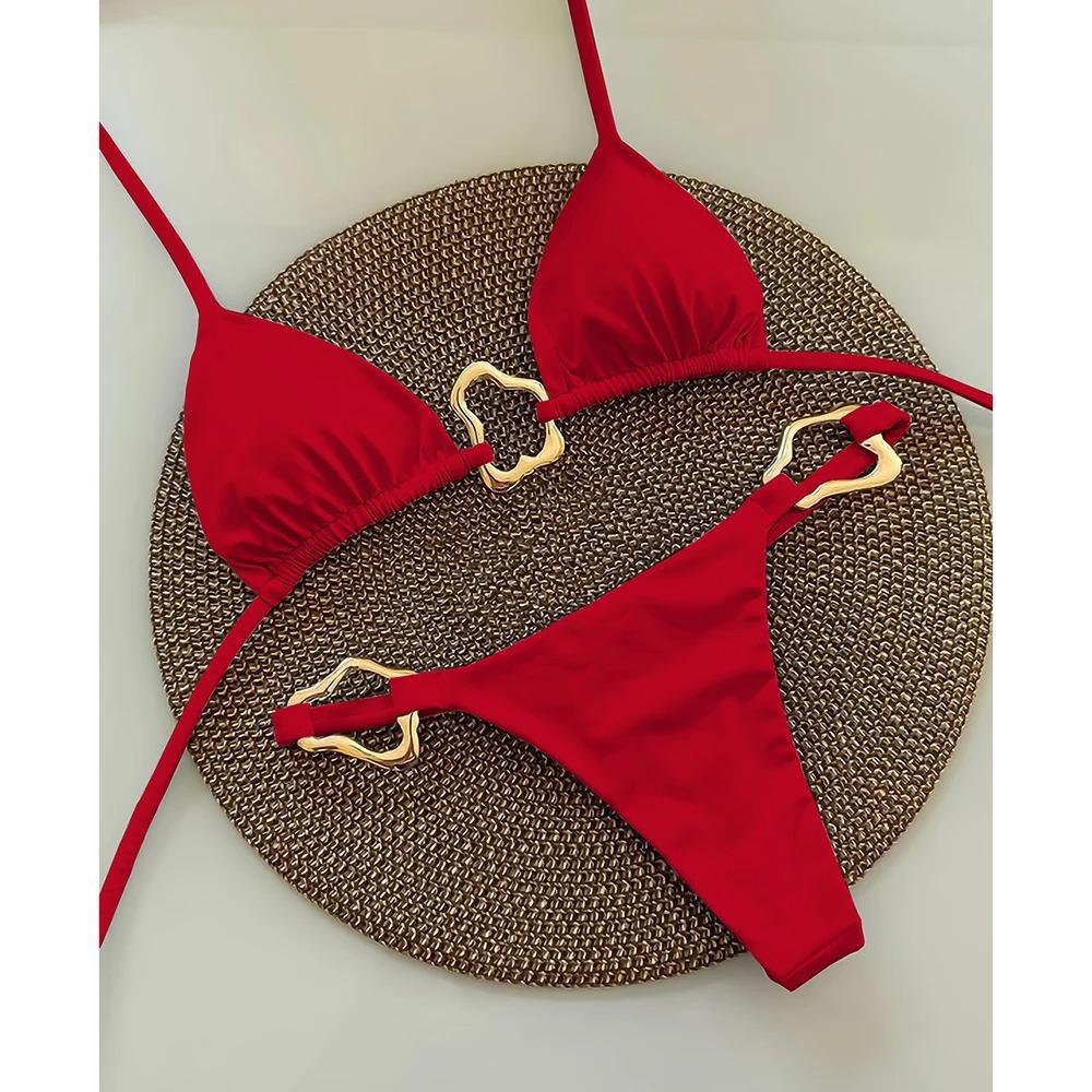 New Sexy Bikini Solid Color Lace-up Split Two-piece Swimsuit for Women