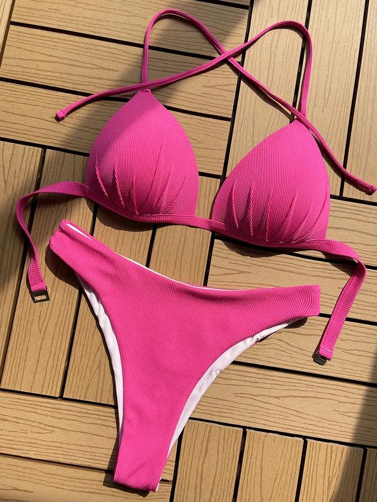 2026 Halter Bra Cup Bikini Women Swimsuit Female Push Up Swimwear Two Pieces Bikini Set Brazilian