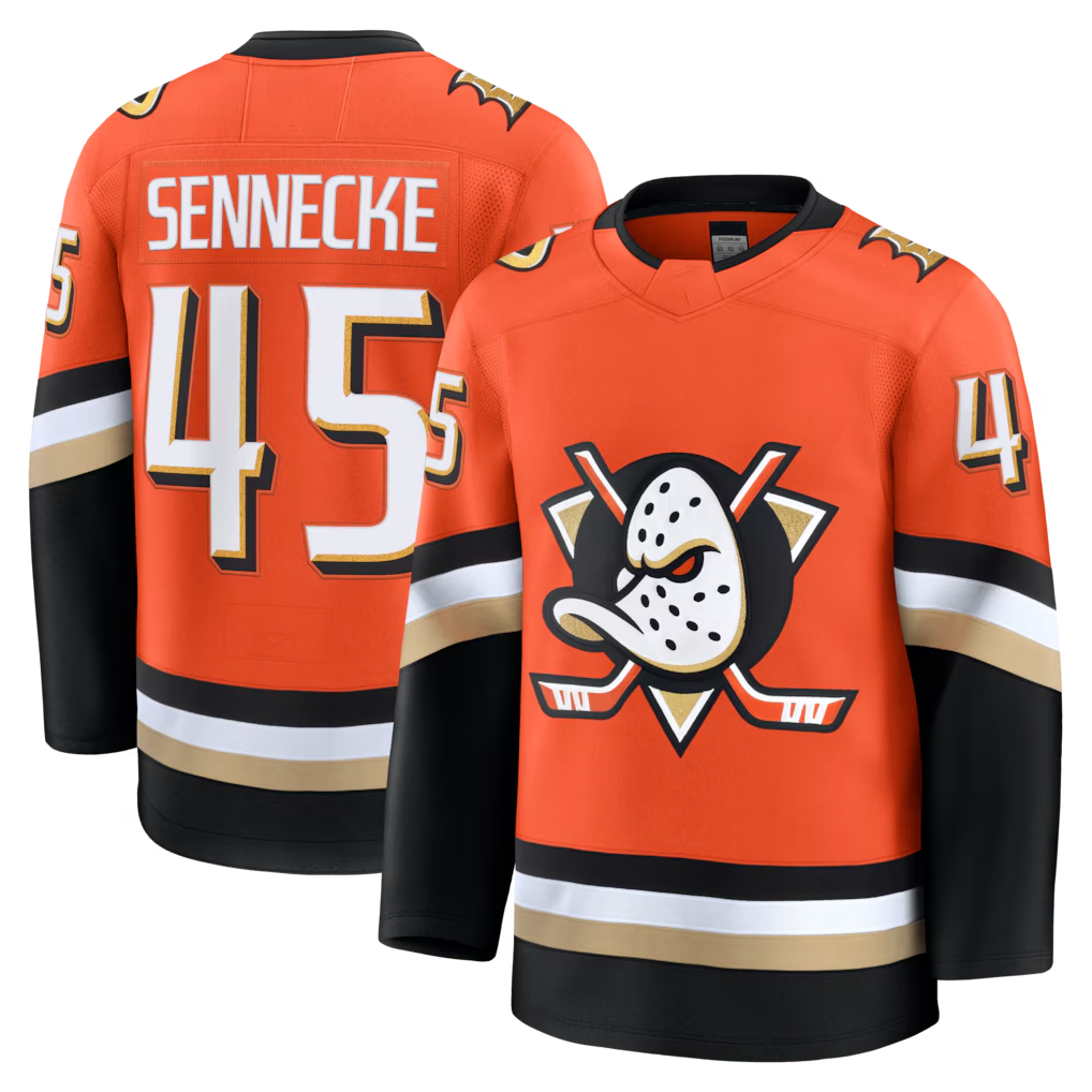 Pkot A.Ducks #45 Beckett Sennecke Orange Home Premium Jerseys