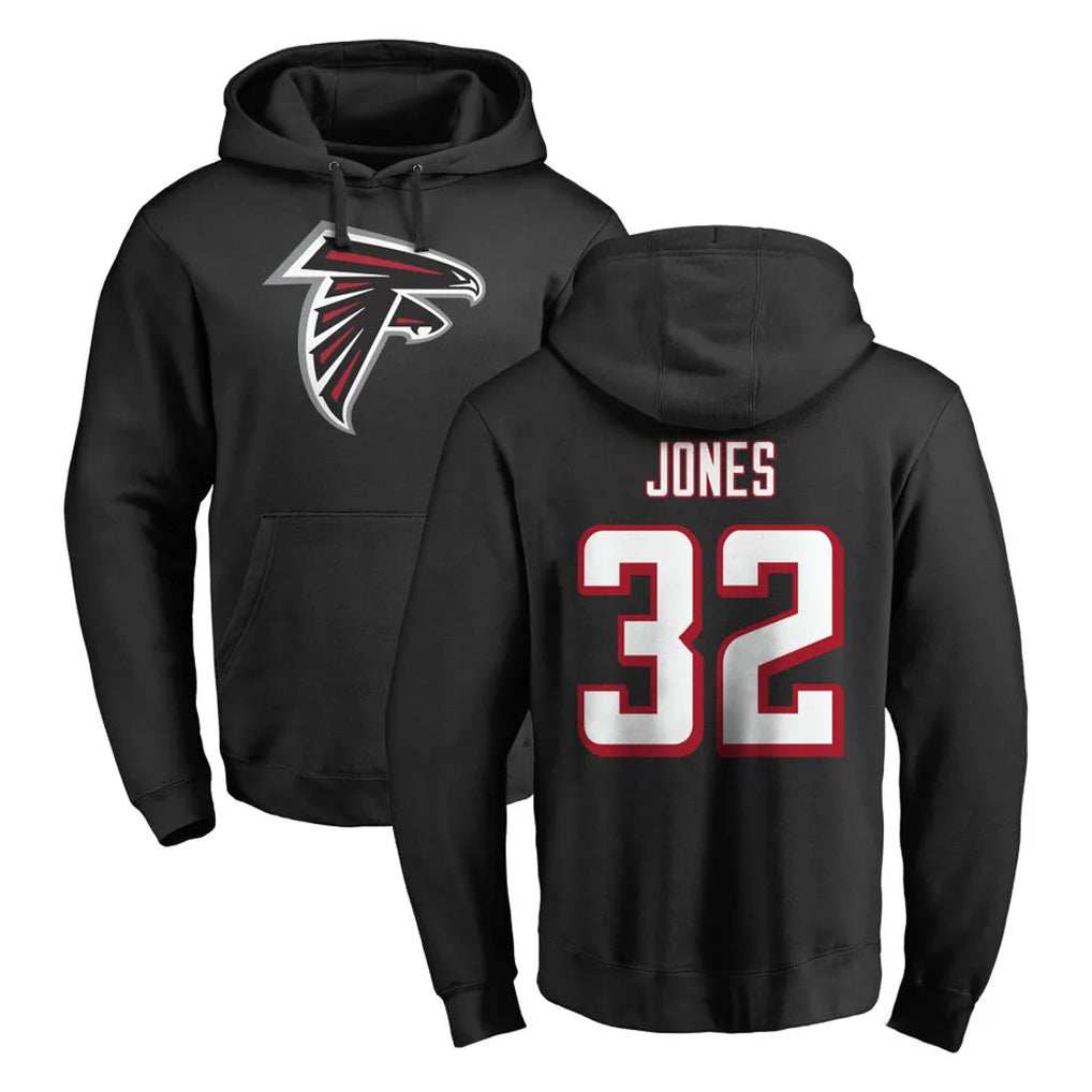 Pkot A.Falcons #32 Cash Jones Player Black LOGO Pullover Hoodies Home Game Stitched Jerseys