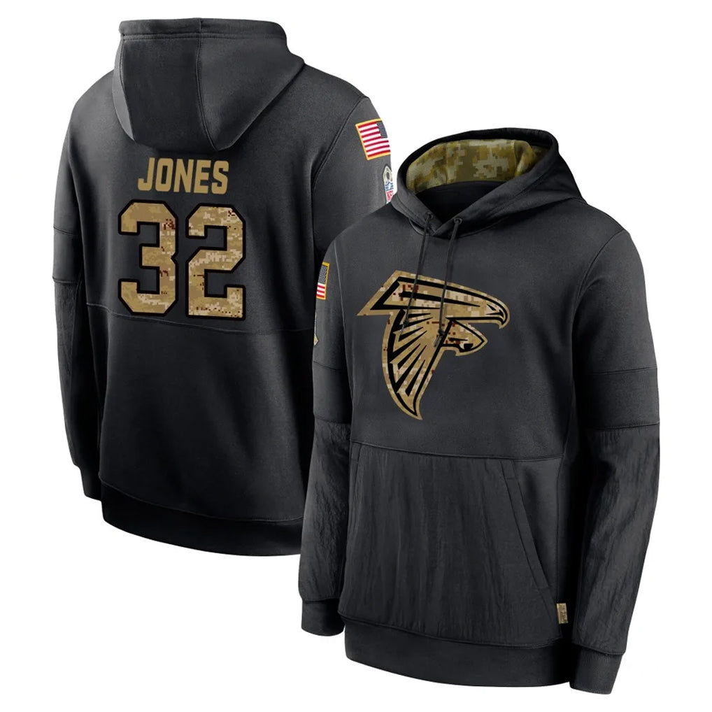 Pkot A.Falcons #32 Cash Jones Player Black Salute to Service Hoodies Game Stitched Jerseys