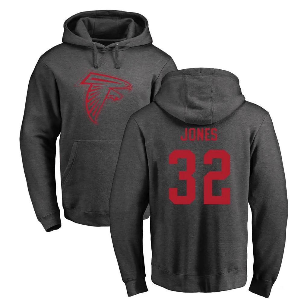 Pkot A.Falcons #32 Cash Jones Player Gray Pullover Hoodies Home Game Stitched Jerseys