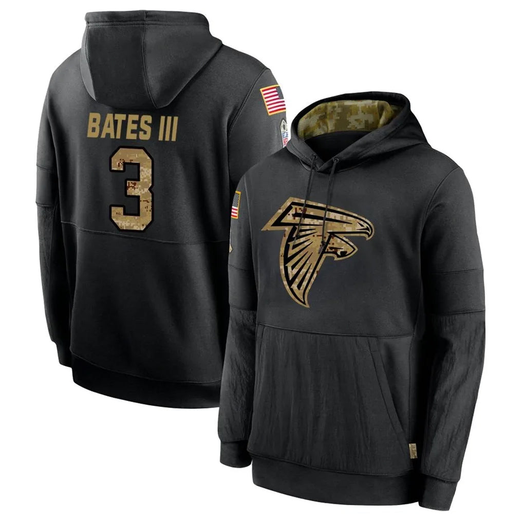 Pkot A.Falcons #3 Jessie Bates III Player Black Salute to Service Hoodies Stitched Jerseys