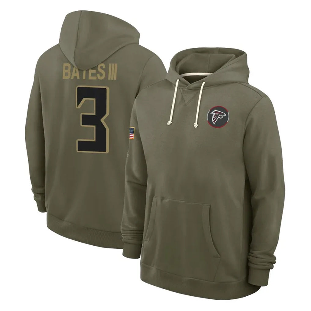Pkot A.Falcons #3 Jessie Bates III Player Olive 2025 Salute to Service Hoodies Stitched Jerseys
