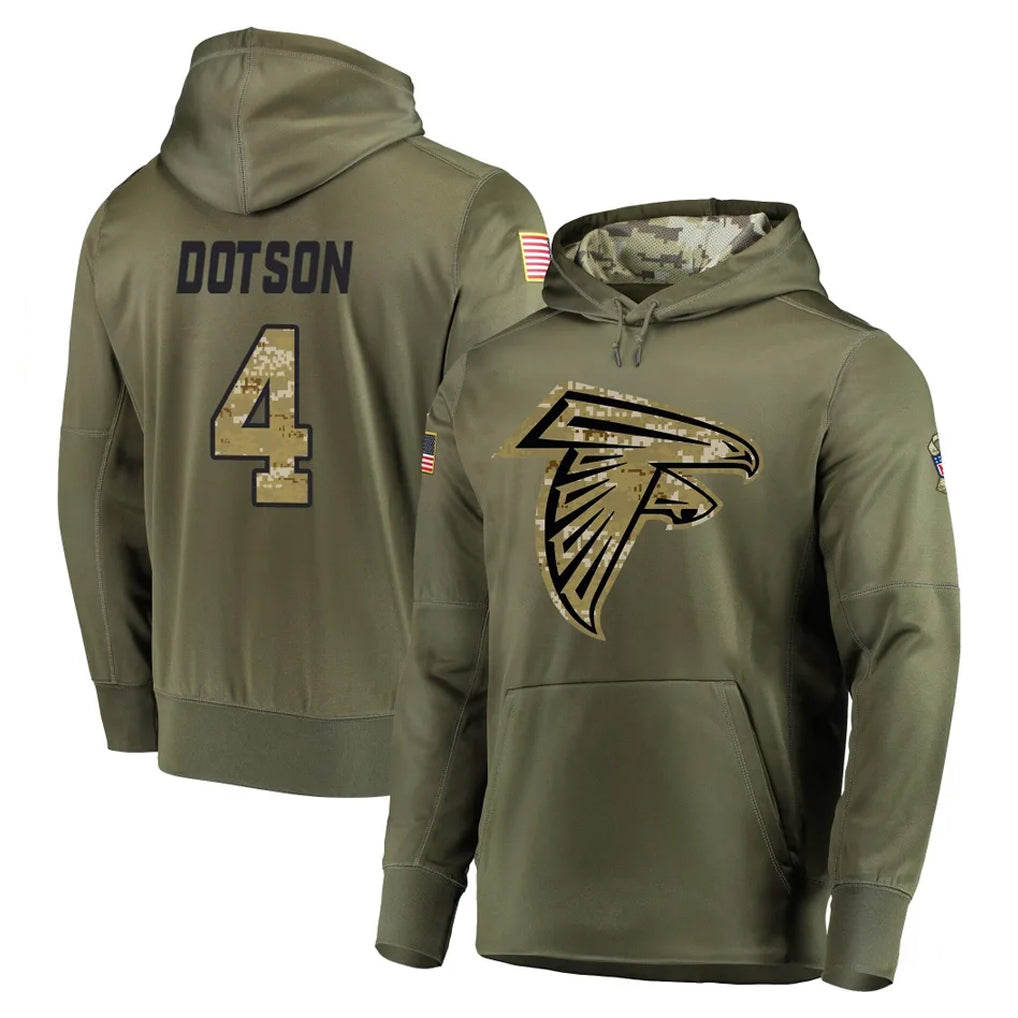 Pkot A.Falcons #4 Jahan Dotson Player Olive Salute to Service Hoodies Stitched Jerseys