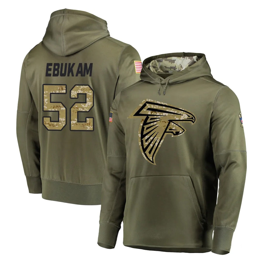 Pkot A.Falcons #52 Samson Ebukam Player Olive Salute to Service Hoodies Stitched Jerseys