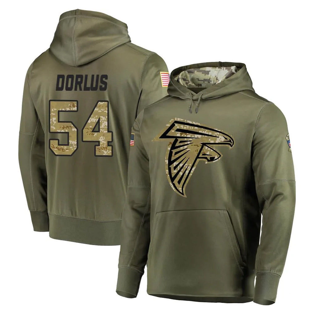 Pkot A.Falcons #54 Brandon Dorlus Player Olive Salute to Service Hoodies Stitched Jerseys