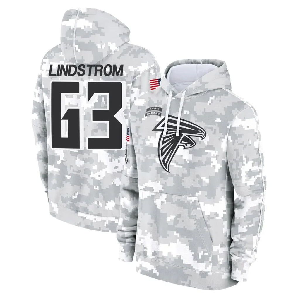 Pkot A.Falcons #63 Chris Lindstrom Player Arctic Camo Salute to Service Limited Hoodie Stitched Jerseys