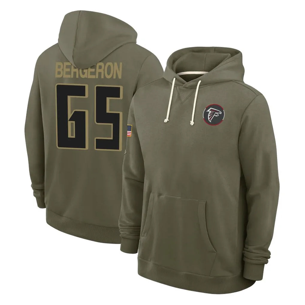 Pkot A.Falcons #65 Matthew Bergeron Player Olive 2025 Salute to Service Hoodies Stitched Jerseys
