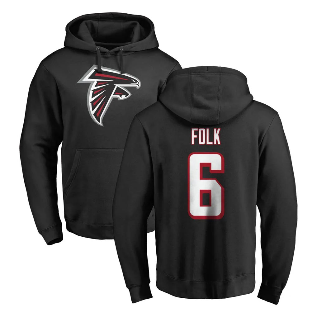 Pkot A.Falcons #6 Nick Folk Player Black LOGO Pullover Hoodies Home Game Stitched Jerseys