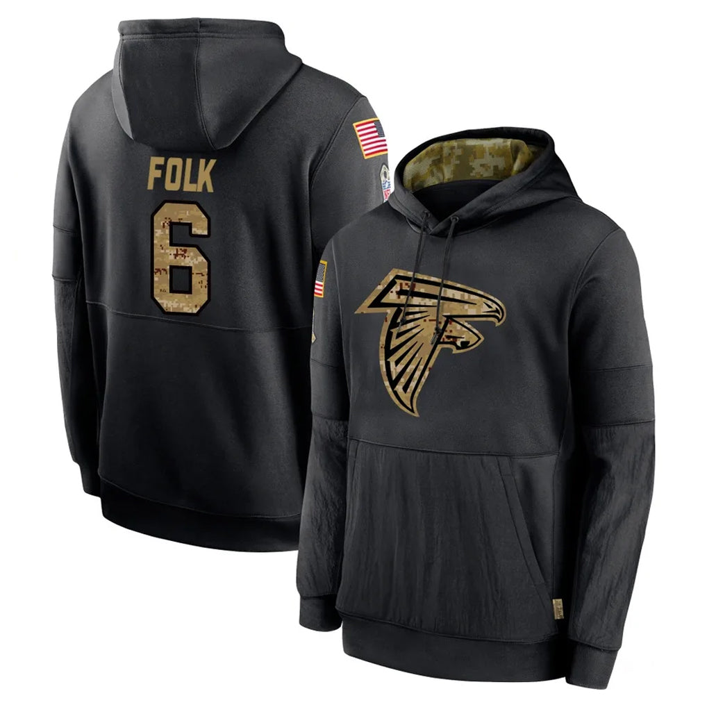 Pkot A.Falcons #6 Nick Folk Player Black Salute to Service Hoodies Game Stitched Jerseys
