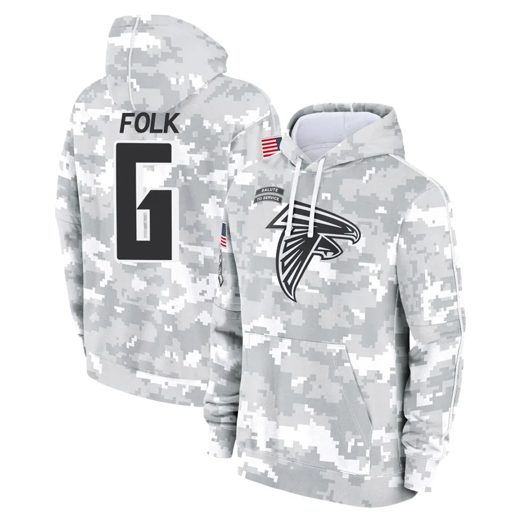 Pkot A.Falcons #6 Nick Folk Player Camo Arctic Salute to Service Hoodies Limited Stitched Jerseys