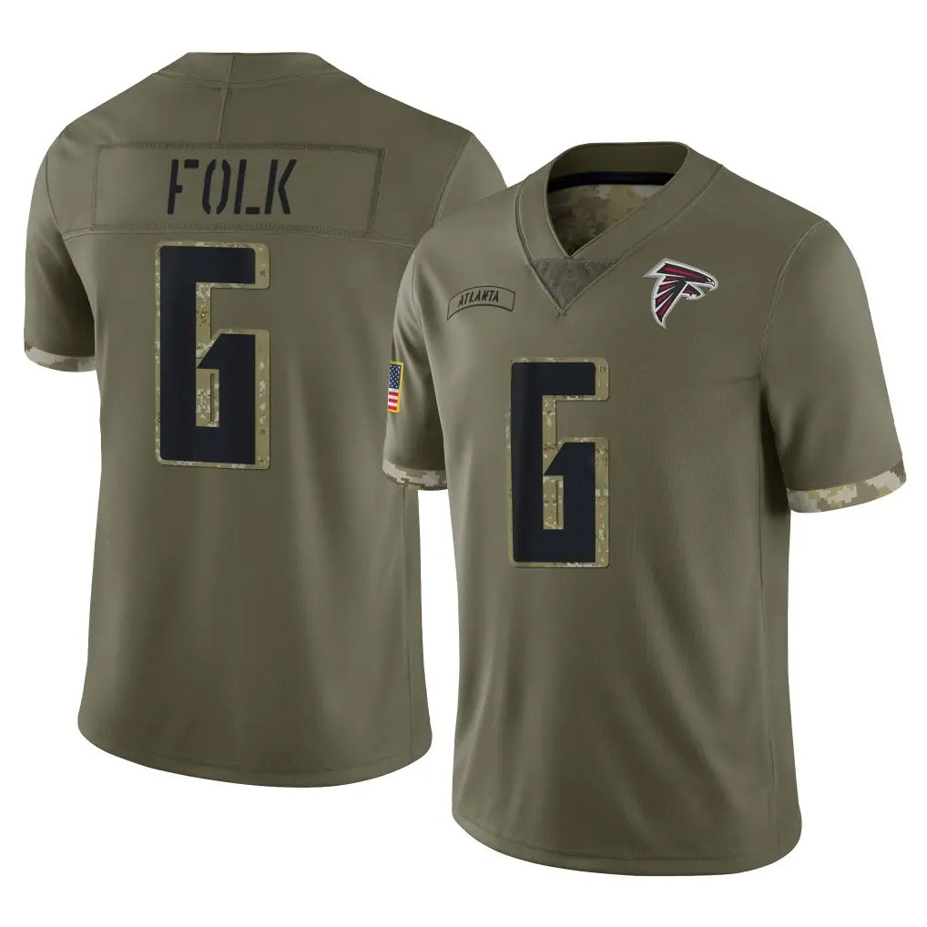 Pkot A.Falcons #6 Nick Folk Player Olive Salute To Service Limited Stitched Jerseys