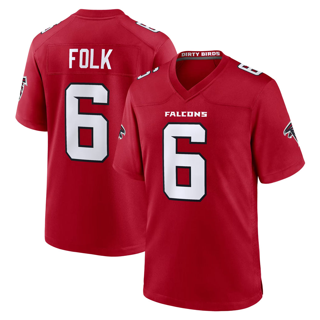 Pkot A.Falcons #6 Nick Folk Player Red Team Color Home Game Stitched Jerseys