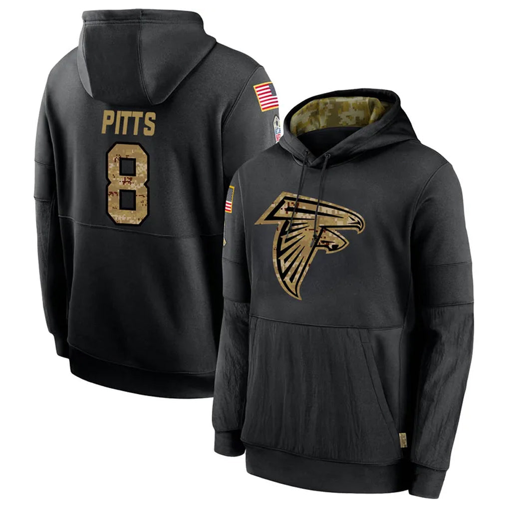 Pkot A.Falcons #8 Kyle Pitts Sr. Player Black Salute to Service Limited Black Hoodie Stitched Jerseys