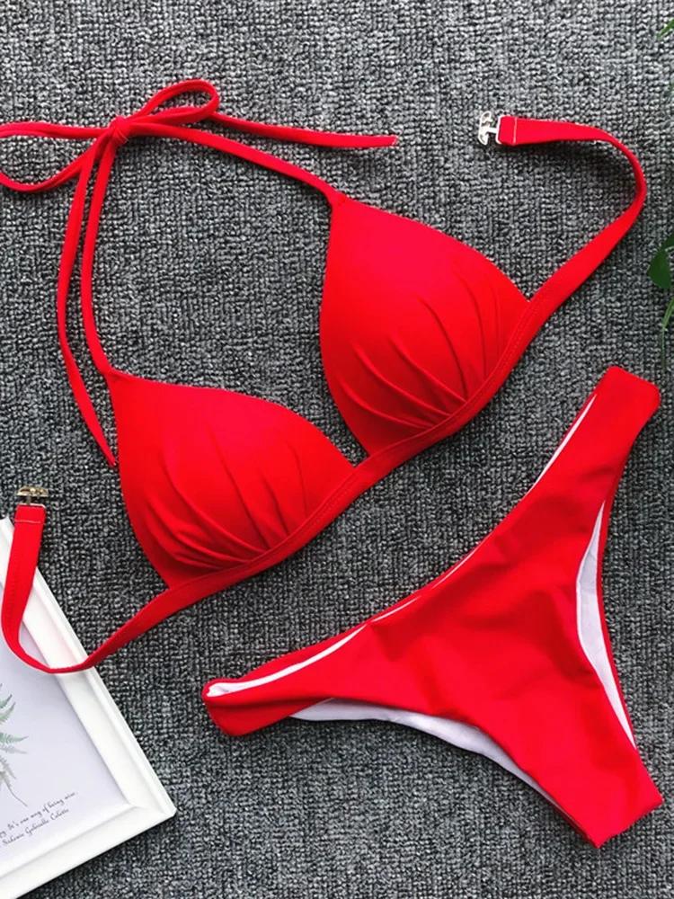 2026 Halter Bra Cup Bikini Women Swimsuit Female Push Up Swimwear Two Pieces Bikini Set Brazilian