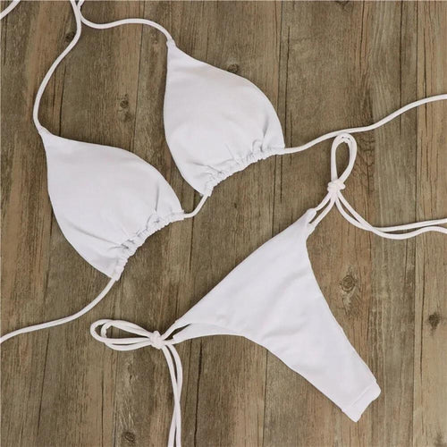 2 Pcs/Set Bikini Set Sexy Bikinis Bathing Suit Solid Color Halter Neck Strap Thong Women Swimsuit