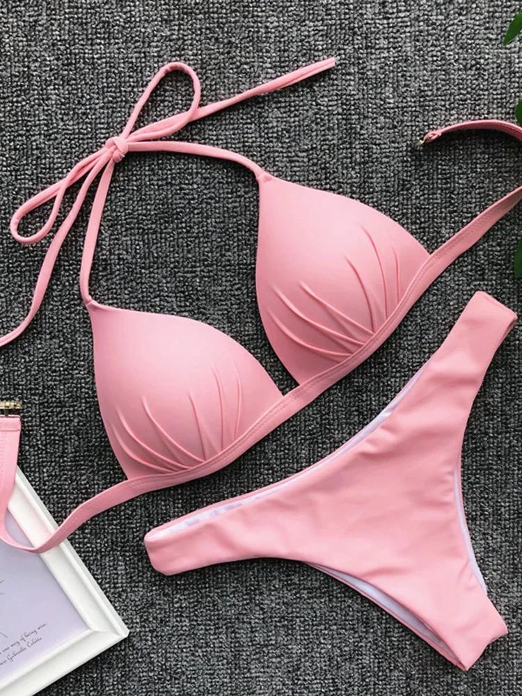 2026 Halter Bra Cup Bikini Women Swimsuit Female Push Up Swimwear Two Pieces Bikini Set Brazilian
