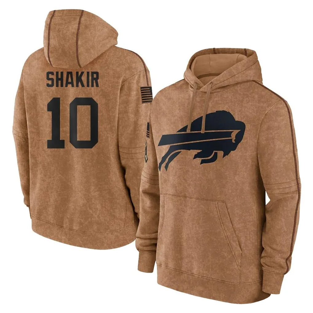 Pkot B.Bills #10 Khalil Shakir Player Brown Salute to Service Hoodies Stitched Jerseys
