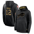 Pkot B.Bills #12 Jim Kelly Player Black Salute to Service Hoodies Hame Stitched Jerseys