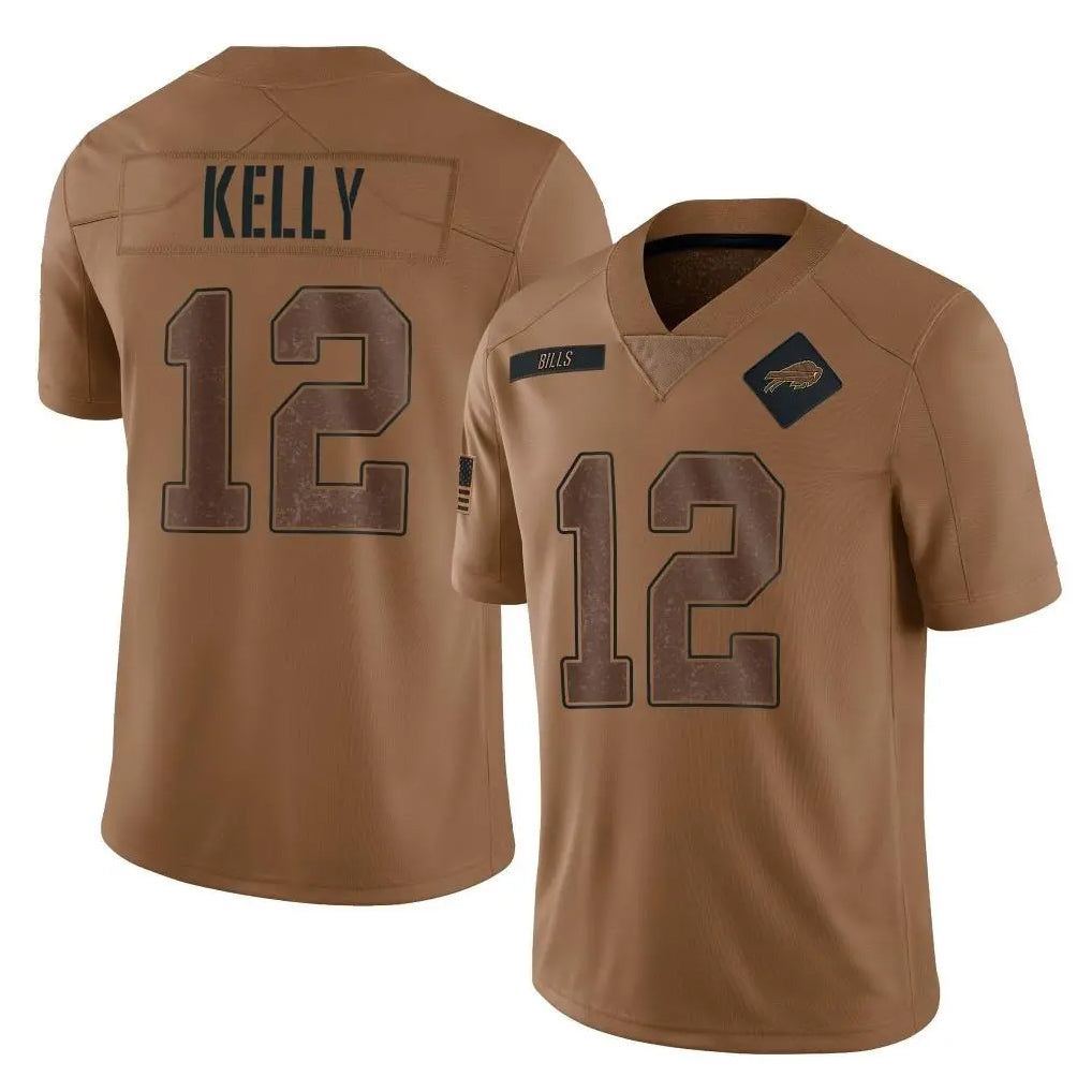 Pkot B.Bills #12 Jim Kelly Player Brown Salute To Service Limited Stitched Jerseys