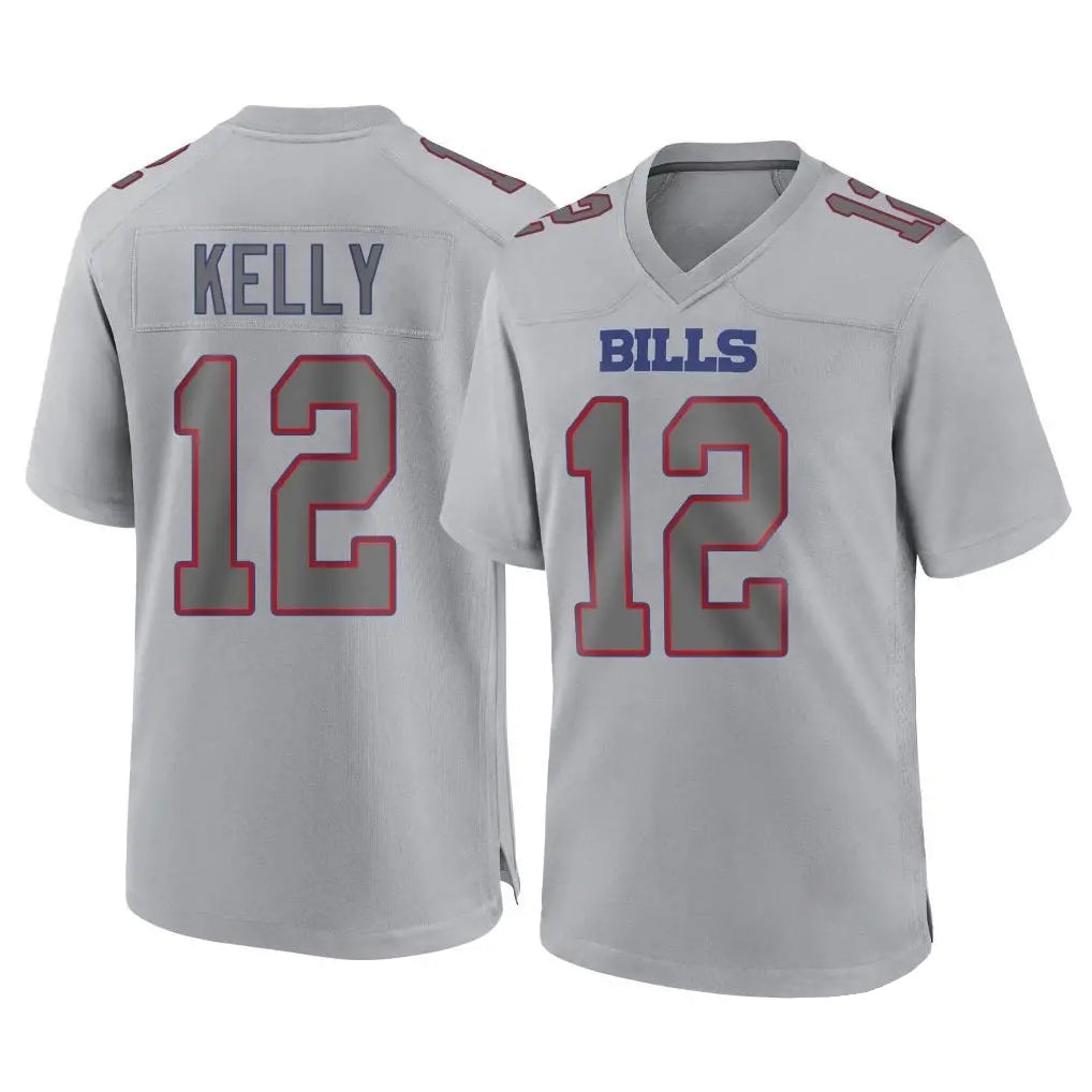 Pkot B.Bills #12 Jim Kelly Player Gray Fashion Home Game Stitched Jerseys