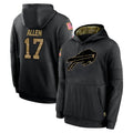 Pkot B.Bills #17 Josh Allen Player Black Salute to Service Hoodies Hame Stitched Jerseys