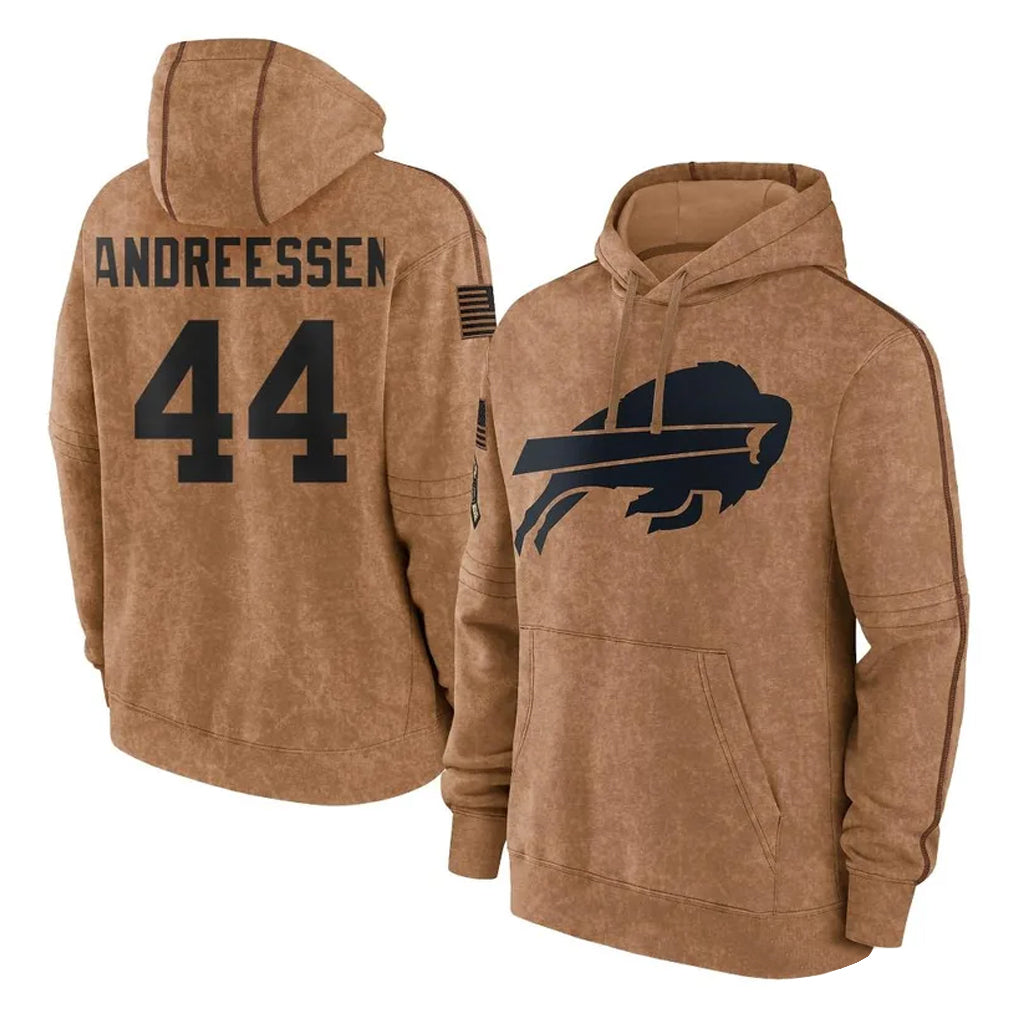 Pkot B.Bills #44 Joe Andreessen Player Brown Salute to Service Hoodies Stitched Jerseys