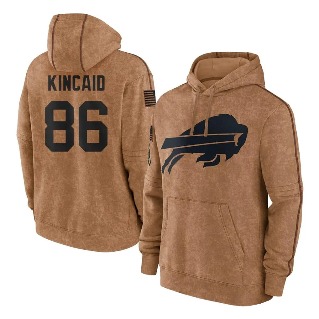 Pkot B.Bills #86 Dalton Kincaid Player Brown Salute to Service Hoodies Stitched Jerseys