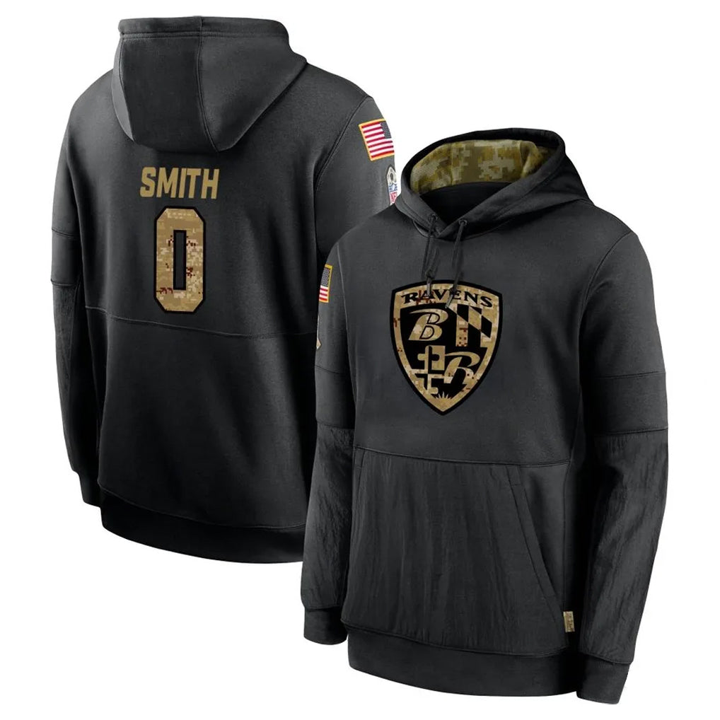 Pkot B.Ravens #0 Roquan Smith Player Black Salute to Service Pullover Hoodie Stitched Jerseys