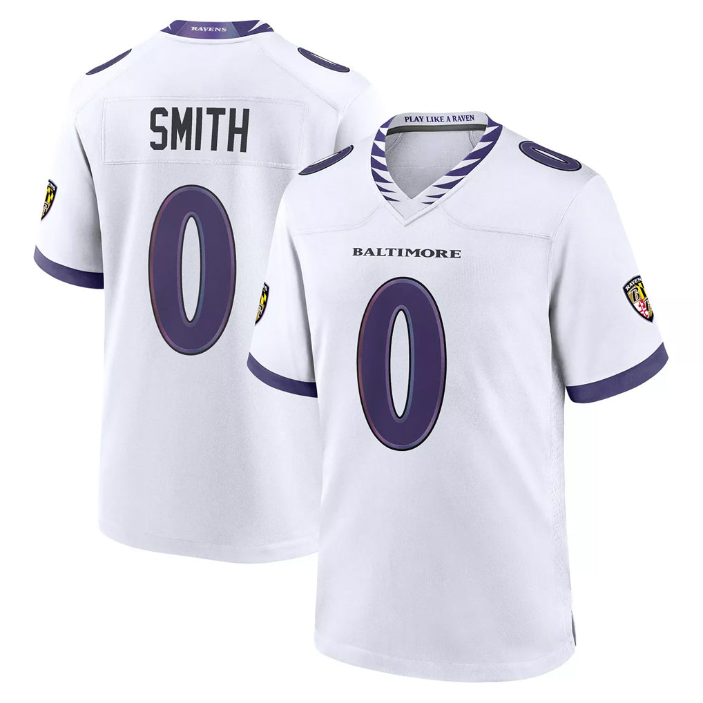Pkot B.Ravens #0 Roquan Smith Player White Purple Home Game Stitched Jerseys