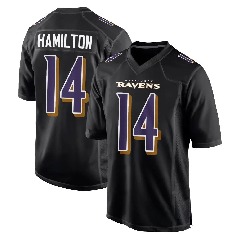 Pkot B.Ravens #14 Kyle Hamilton Player Black Carbon Fashion Game Home Stitched Jerseys