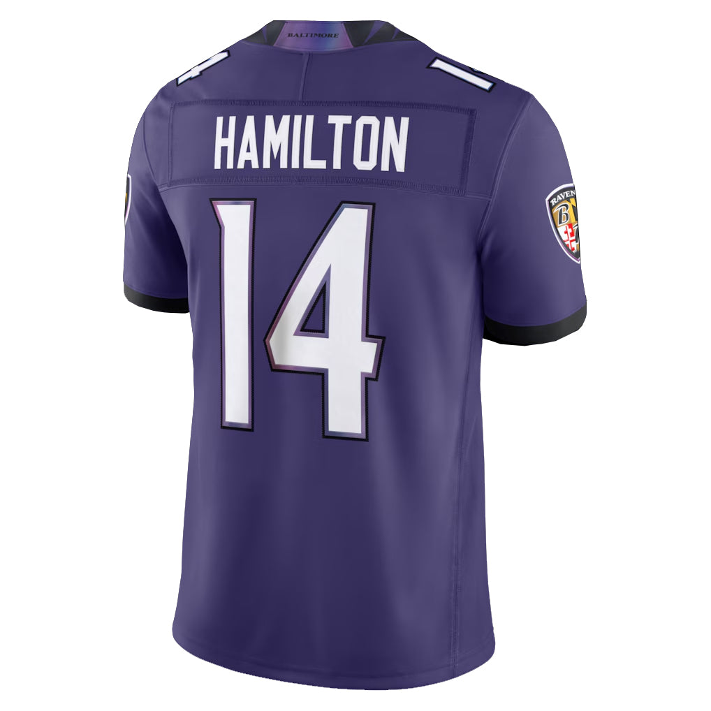 Pkot B.Ravens #14 Kyle Hamilton Player Purple Limited Elite Home Game Stitched Jerseys