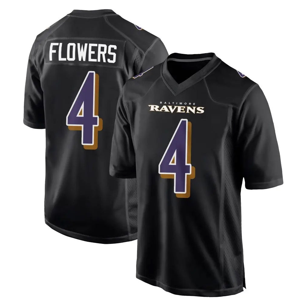 Pkot B.Ravens #4 Zay Flowers Player Black Carbon Fashion Home Game Stitched Jerseys