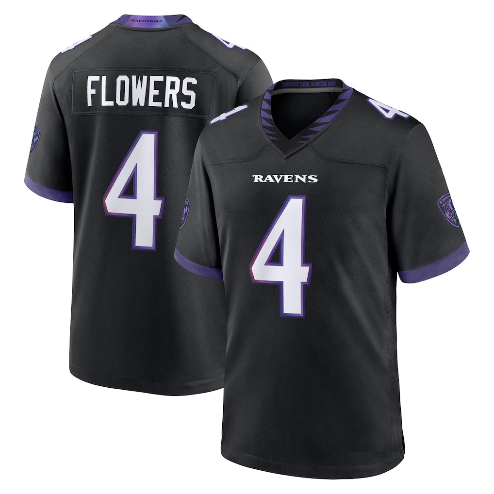 Pkot B.Ravens #4 Zay Flowers Player Black Home Game Stitched Jerseys