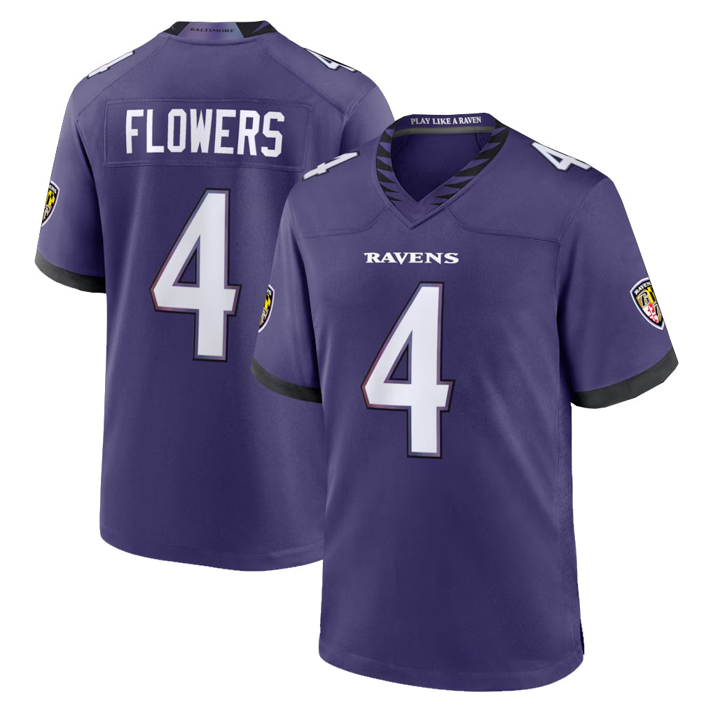 Pkot B.Ravens #4 Zay Flowers Player Purple Home Game Stitched Jerseys
