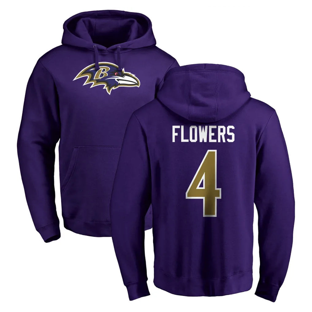 Pkot B.Ravens #4 Zay Flowers Player Purple Salute to Service Pullover Hoodie Stitched Jerseys