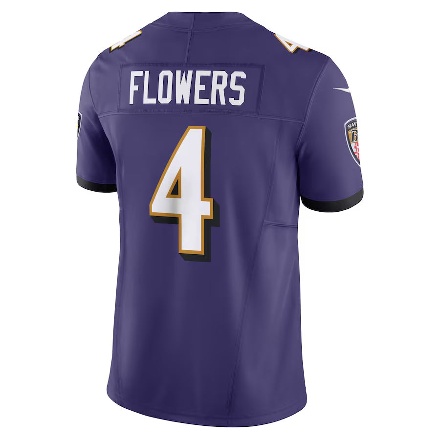 Pkot B.Ravens #4 Zay Flowers Player Purple Vapor F.U.S.E. Limited Home Game Stitched Jerseys