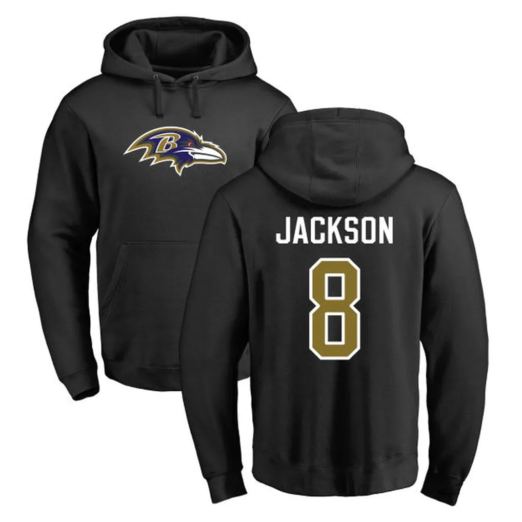 Pkot B.Ravens #8 Lamar Jackson Player Black Pullover Hoodie Stitched Jerseys
